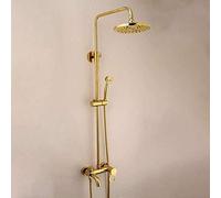 DFGHNBVC Shower Set All Copper Gold European Bathroom Shower Set Handheld Shower System Is Pressurized Lifting Rod Circular Top Spray Shower Faucet 3 Functional Band Shower System