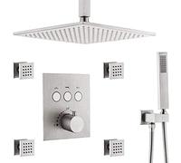 DFGHNBVC Shower Set Shower System, Brass Ceiling Mount 10-12Inch Brushed Nickel Rain Shower System With Body Spray Jets And Handheld Thermostatic Mixer Bathroom Shower Set,10 Inch