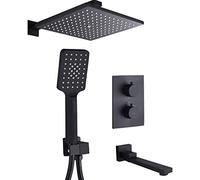 DFGHNBVC Shower Set Shower System, Brass Thermostatic Faucets Black Shower Set With 8-12 Inch Bathroom Rain Shower Diverter Tub Taps Set And Handheld Shower, Wall Mounted Shower Set,10 In