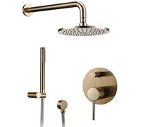 DFGHNBVC Shower Set Shower System, Brushed Gold Brass Wall Mounted Diverter Mixer Bathroom Shower Set With 8-12 Inch Brass Round Rainfall Shower Head And Handheld Shower, Shower Set,8 Inc