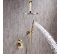 DFGHNBVC Shower Set Shower System,Solid Brass Bathroom Shower Set Rianfall Shower Head Shower Faucet Ceiling Mounted Shower Arm Mixer Water Set Brushed Gold,Shower Set,10Inch,12Inch