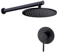 DFGHNBVC Shower Set Shower System, Solid Brass Black Bath Shower Set Bathroom Shower Arm 8-12 Inch Round Rain Shower Head One Way Mixer Set, Wall Mounted Shower Set,8 Inch