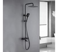 DFGHNBVC Shower Set Shower System, Thermostatic Black Brass Three Functions Shower Set Bathtub Diverter Mixer Tap With Height Is Adjustable Spray Head And Tub Taps, Shower Set,A
