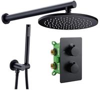 DFGHNBVC Shower System Solid Brass Valve Concealed Thermostat Trim With Two-Way Volume Control Kit Matt Black Thermostatic Rain Shower Faucet Set, 12Inch Decoration,10Inch