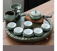 DFGHNBVC Tea Set,Tea Serving Tray, Ceramic Kung Fu Ceramics Tea Set With Wood Tea Tray,For Gift And Household,Office,A