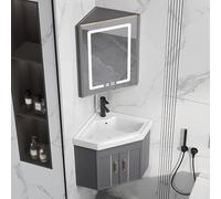 DFGHNBVC Wall Mount Corner Vanity Sink With Cabinet And Led Mirror, Modern Bathroom Storage Solution With Anti-Fog Technology,Grey-48Cm/18.9In