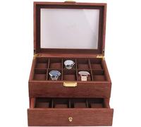 DFGHNBVC Watch Case Watch Roll Watch Winder Double Layer Vintage Wood 20 Slots Watch Storage Box Organizer Clear Lid Lockable Jewellery Display Case Watch Box Watch Organizer,Red Brown29*21.5 * 15Cm