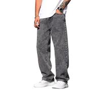 DFGIGT Men's Baggy Jeans Loose Fit Y2k Skater Denim Pants Straight Leg Hip Hop Trousers, E9 Grey, Medium
