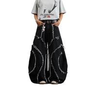 DFGIGT Men's Hip Hop Baggy Jeans Wide Leg Skater Jeans Vintage Loose Fit Denim Pants Streetwear Rock, A30 Black, X-Large