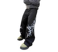 DFGIGT Men's Hip-hop Embroidered Baggy Jeans Loose Fit Denim Black Trousers, A10 Black, Medium
