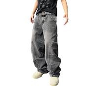 DFGIGT Men's Irregular Sutures Y2k Hip Hop Baggy Jeans Wide Leg Denim Pants Casual Loose Fit Trousers Streetwear, B10 Grey, Large