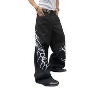 DFGIGT Mens Y2k Hip Hop Baggy Jeans Wide Leg Denim Pants Casual Loose Fit Trousers Streetwear, A10 Black, Medium