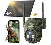 DFGRD 4G LTE Solar Security Camera Outdoor Wireless with SIM Card, 2K HD No WiFi CCTV Wildlife Surveillance Camera Trail Camera with Color Night Vision, PIR Motion Detection, PTZ, IP66 Waterproof