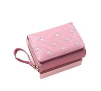 DFGRGRV Small Wallets for Women Zipper Buckle Large Capacity Card Bag Versatile Women's Short Embroidered Love Zero Wallet(L076-Pink)