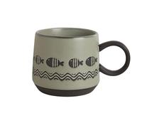 DFHS46JK Coffee Mug Stoneware Small Fish Pattern Large Capacity Breakfast Cup Household Mug Coffee Oatmeal Coffee Cup