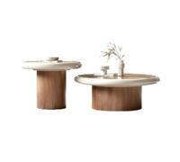 DFHS46JK Coffee Table 2-Piece Round Coffee Table Set Wood Modern Living Room Tables Coordinated Pair Sofa Table/Tea Table for Living Room