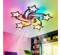Dfiacn Black RGB Ceiling Fans with Lights with Remote Control APP, Kids Bedroom Fan Light Ceiling Reversible 6 Speed Dimmable Ceiling Fan Light Memory Silent Timing Living Room Lounge Φ 69cm
