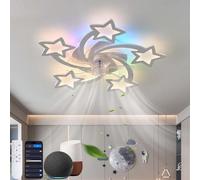 Dfiacn RGB Ceiling Fans with Lights with Remote Control APP, Kids Alexa Fan Light Ceiling Reversible 6 Speed Dimmable Ceiling Fan Light Memory Silent Timing Living Room Lounge Φ 69cm-White||Alexa