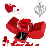 Dfilio Preserved Red Real Rose Birthstone Necklace for Women with I Love You Gifts for Mom, Grandma, Wife, Girlfriend for Mother's Day, Valentine's Day, Anniversary, Birthday for Women, Sterling