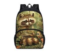 dfjdhegj 17 Inch Print Backpacks for Girls Boys Elementary Student Cute Raccoon Backpack for Kids Large School Bag Front Pocket Padded Straps Lightweight Black Casual Bookbag