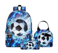 dfjdhegj 3PCS Backpack for Boys Girls, Kids Backpack Sets Lunch Bag Pencil Case, Large 17 Inch Bookpack 3 in 1 Set for Teens Elementary Middle High School Students (Soccer)