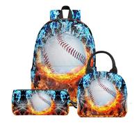dfjdhegj 3PCS Soccer Backpack Set for Boys, Large Lightweight 17 Inch Backpack Lunch Bag & Pencil Case for Kids, Back to School Cool Sports Bookbag for Elementary Middle School - Fire
