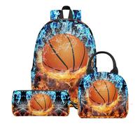 dfjdhegj 3PCS Soccer Backpack Set for Boys, Large Lightweight 17 Inch Backpack Lunch Bag & Pencil Case for Kids, Back to School Cool Sports Bookbag for Elementary Middle School - Fire