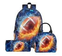dfjdhegj 3PCS Soccer Backpack Set for Boys, Large Lightweight 17 Inch Backpack Lunch Bag & Pencil Case for Kids, Back to School Cool Sports Bookbag for Elementary Middle School - Fire