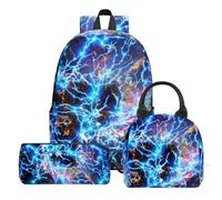 dfjdhegj 3PCS Soccer Backpack Set for Boys, Large Lightweight 17 Inch Backpack Lunch Bag & Pencil Case for Kids, Back to School Cool Sports Bookbag for Elementary Middle School - Fire