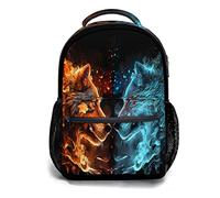 dfjdhegj Blue Red Fire Water Wolf Backpack for Boys Girls Casual Basic Kids Bookbag Lightweight School Bag for Teens Students Travel Daypack