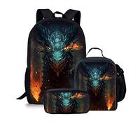 dfjdhegj Cool Dragon Backpack Lunch Bag Pencil Case, 3 Pcs Bookbags Sets, Best Gifts for school children/Kids/Boys/Girls