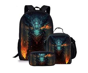 dfjdhegj Cool Dragon Backpack Lunch Bag Pencil Case, 3 Pcs Bookbags Sets, Best Gifts for school children/Kids/Boys/Girls