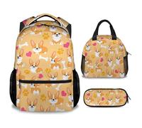 dfjdhegj Corgi Backpack for Girls - 16 Inch Cute Backpack for School - Orange Lightweight Bookbag for Kids