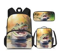 dfjdhegj Crocodile Backpack for School Boys 6-7/10-12/5-6/8-9 Lunch Box Kids Elementary Schoolbag Lunch Bag Pencil Case 15 Inch Book Bag for Girls 2nd Grade Back Pack Lunchbox Pencil Case Set