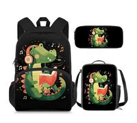 dfjdhegj Crocodile Backpack for School Boys 6-7/10-12/5-6/8-9 Lunch Box Kids Elementary Schoolbag Lunch Bag Pencil Case 15 Inch Book Bag for Girls 2nd Grade Back Pack Lunchbox Pencil Case Set