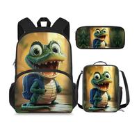 dfjdhegj Crocodile Backpack for School Boys 6-7/10-12/5-6/8-9 Lunch Box Kids Elementary Schoolbag Lunch Bag Pencil Case 15 Inch Book Bag for Girls 2nd Grade Back Pack Lunchbox Pencil Case Set