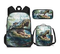 dfjdhegj Crocodile Backpack for School Boys 6-7/10-12/5-6/8-9 Lunch Box Kids Elementary Schoolbag Lunch Bag Pencil Case 15 Inch Book Bag for Girls 2nd Grade Back Pack Lunchbox Pencil Case Set