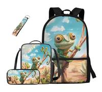 dfjdhegj Crocodile Bookbag and Lunch Box for Kids Green Boys Backpack 10-12 Years Old 4 Pcs School Bag Set Pencil Case for Elementary Middle Casual Daypack for Outdoor