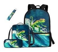 dfjdhegj Crocodile Bookbag and Lunch Box for Kids Green Boys Backpack 10-12 Years Old 4 Pcs School Bag Set Pencil Case for Elementary Middle Casual Daypack for Outdoor