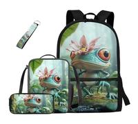 dfjdhegj Crocodile Bookbag and Lunch Box for Kids Green Boys Backpack 10-12 Years Old 4 Pcs School Bag Set Pencil Case for Elementary Middle Casual Daypack for Outdoor