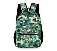 dfjdhegj Custom Green Camouflage Backpack for Kids Personalized Student Bookbag Name Casual School Bag Daypack for Girls Boys Child