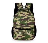 dfjdhegj Custom Green Camouflage Backpack for Kids Personalized Student Bookbag Name Casual School Bag Daypack for Girls Boys Child