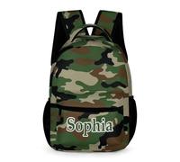dfjdhegj Custom Green Camouflage Backpack for Kids Personalized Student Bookbag Name Casual School Bag Daypack for Girls Boys Child
