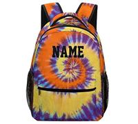 dfjdhegj Custom Orange Tie Dye Backpack Personalized Name Text Backpack Daypacks Customized BookBags School Bag for Student Boys Girls