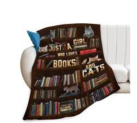 dfjdhegj Cute Cat Blanket Cat Book Throw Blanket Girl Loves Cat Book Soft Warm Blanket Funny Blankets Flannel Fleece Blankets for Sofa Couch Bed Travel Gift for Kids Adults 80"x60"