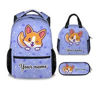 dfjdhegj Cute Corgi Backpack, 16 Inch Dog Theme Bookbag Adjustable Straps, Lightweight, Large, School Backpack for Kids Girls Boys