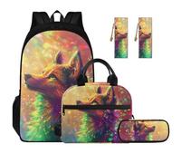 dfjdhegj Elementary Backpack and Lunch Bag Set for Boys Green Axolotl Backpack Side Pockets for Water Bottles Girls Cartoon Animal Print Pencil Case & Bookmark 4 PCS School Supplies