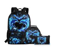 dfjdhegj Green Axolotl Backpack Lunch Box Set for Girls 8-12 Elementary Bookbag Math formula School Bag and Lunch Bag Pencil Case 3 In 1 Middle High Back Packs Daycare Satchel Rucksack