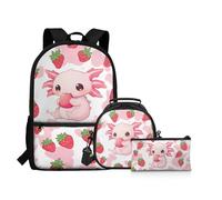 dfjdhegj Green Axolotl Backpack Lunch Box Set for Girls 8-12 Elementary Bookbag Math formula School Bag and Lunch Bag Pencil Case 3 In 1 Middle High Back Packs Daycare Satchel Rucksack