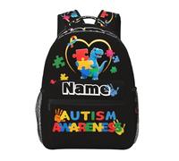 dfjdhegj Kids Backpack for Boys Girls - Personalized Colorful Puzzles Toddler School BookBags Name, Autism Awareness Casual Daypack Travel Laptop Backpacks, Elephant